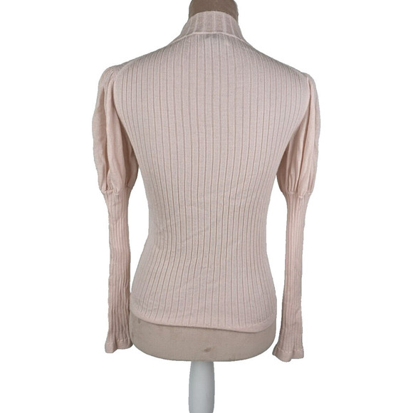 Leur Logette Pink Cashmere Silk Ribbed Balloon Sleeve Sweater Mock Neck XS - Picture 3 of 10